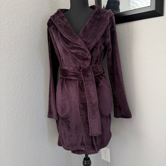 UGG Miranda Plush Belted Short Hooded Robe Port Purple XS - Picture 4 of 14